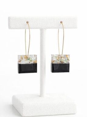 Artisan Gold-Accented Black Resin Square Drop Earrings